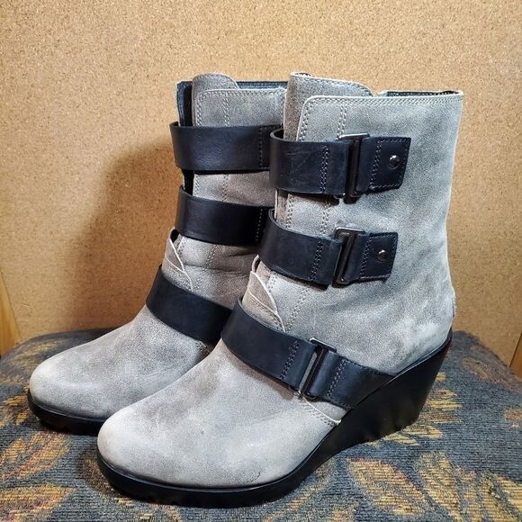 Sorel Women's After Hours Grey Suede Wedge Booties - Picture 1 of 10